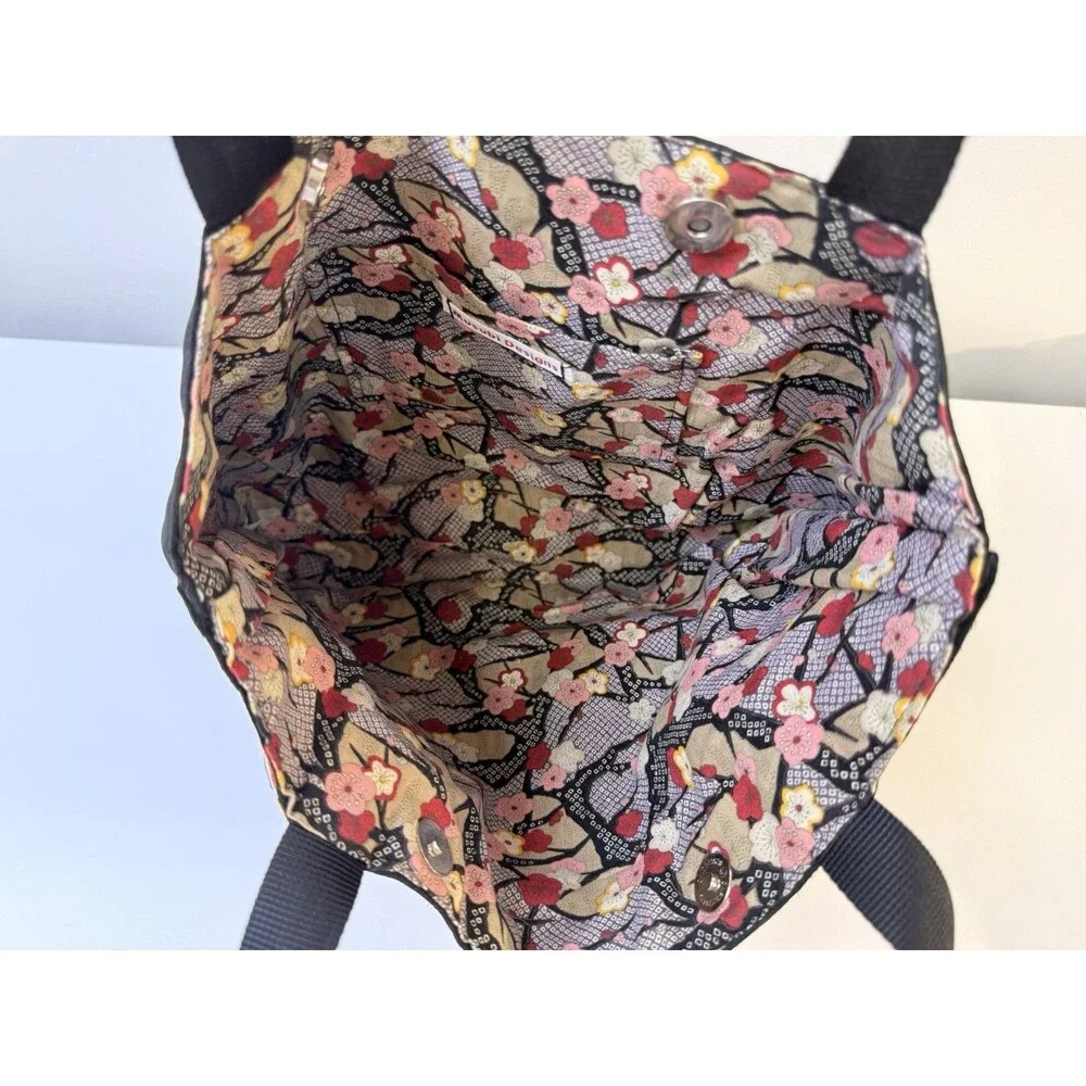 Vintage Silk Tote Bag Purse Japan Black Gold Floral One of a Kind VTG